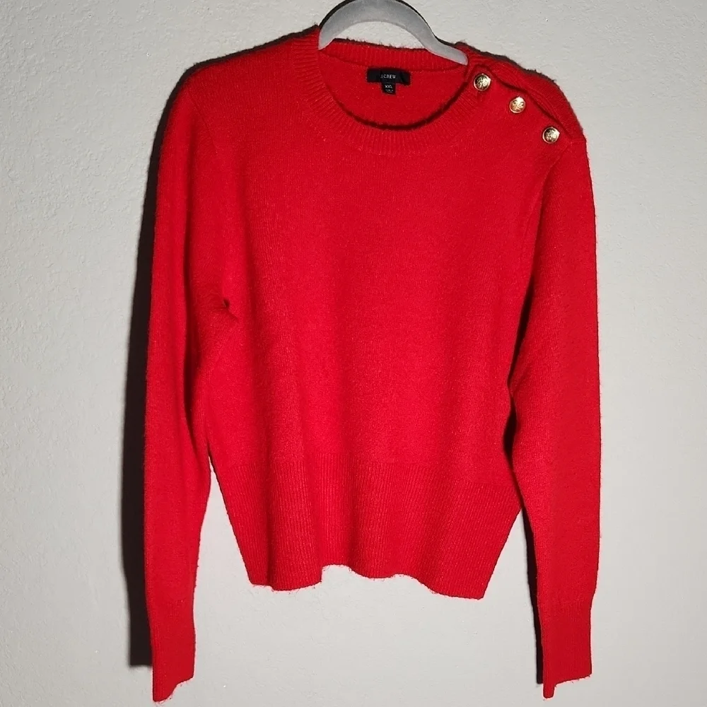 J. Crew Sweater Womens Red gold buttons wool alpaka acrylic Elastane size XXL
